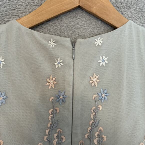 BHLDN Parsons Dress Midi Sz 6 Light Gray Floral Embroidered Mesh Fairy Wedding - Picture 10 of 15